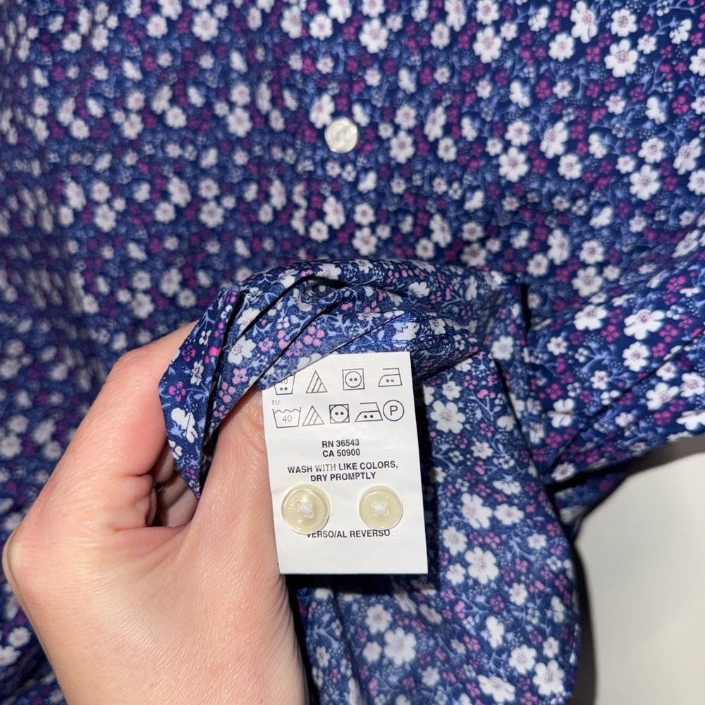 Tommy Hilfiger TH Flex Supima Slim Fit Stretch Navy Floral Button-Down Shirt - Picture 5 of 7